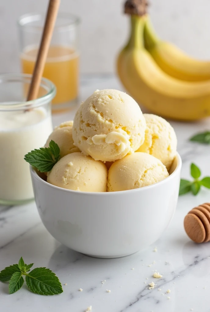 The Ultimate Guide to 3 Ingredient Banana Ice Cream: Simple, Creamy, and Absolutely Delicious 5 Creamy 3 ingredient banana ice cream in a white bowl with fresh banana slices and mint garnish on marble background