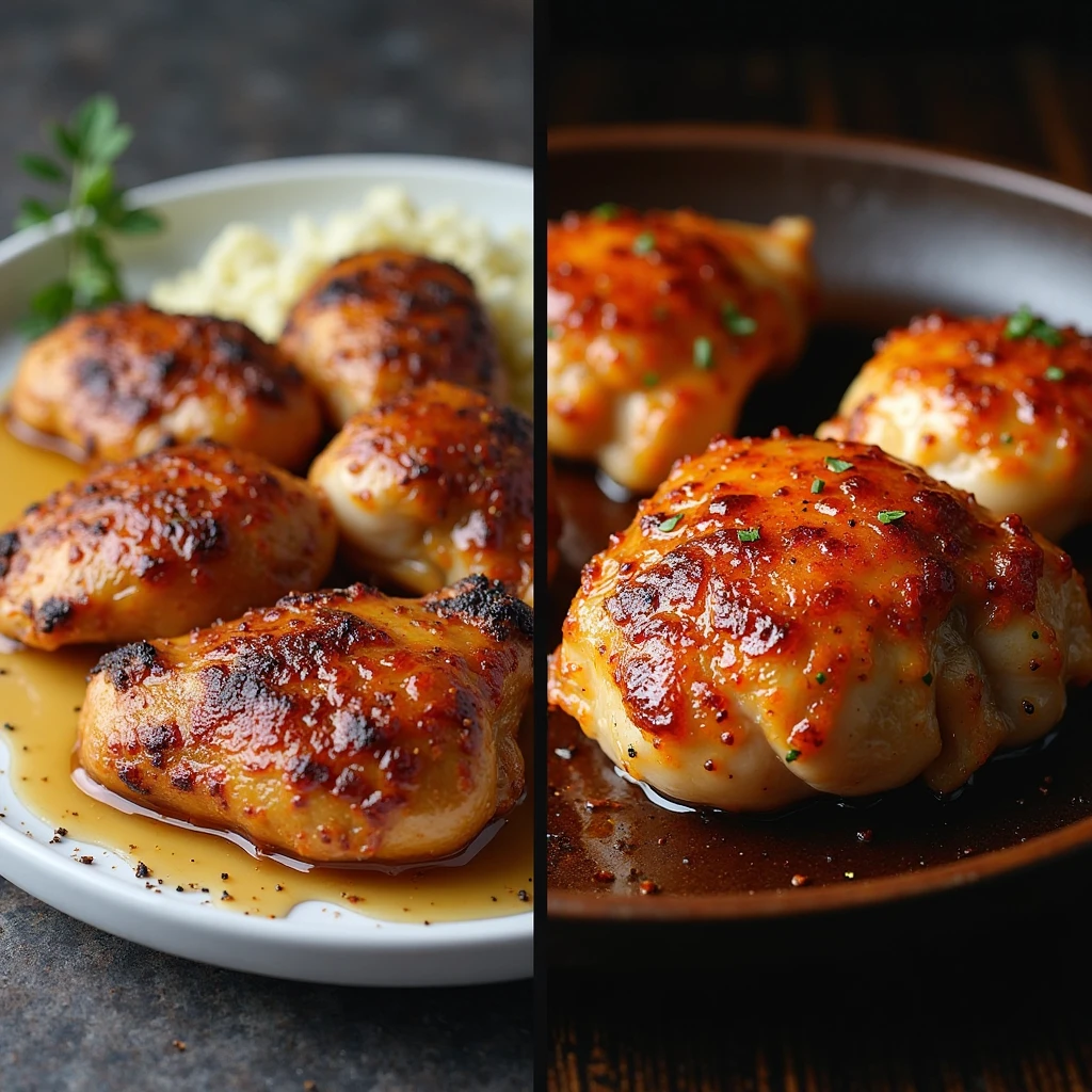 3 Easy 3-Ingredient Meals That Saved My Sanity (You'll Actually Want to Make These Tonight!) 23 Honey soy chicken thighs before and after baking showing caramelized glaze easy 3-ingredient meals for beginners