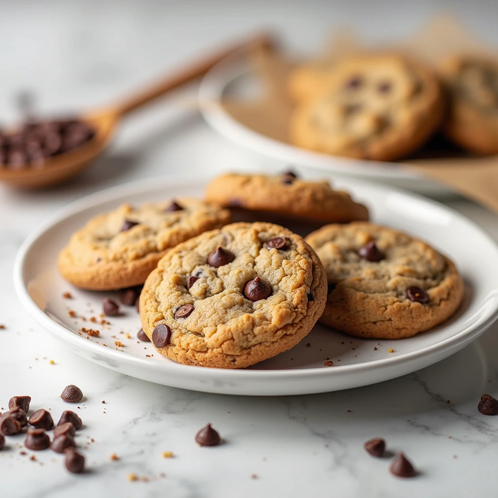 3 Ingredient Chocolate Chip Cookies – The Magic of Simple Baking That Changed My Life Forever 2 Freshly baked 3 ingredient chocolate chip cookies on white plate - perfect golden brown texture