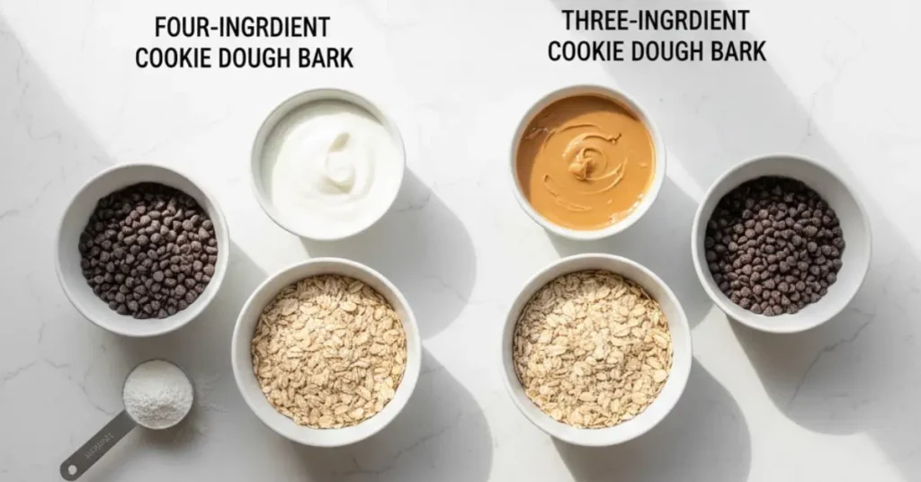 Ingredients laid out for Four-Ingredient Cookie Dough Bark and 3-Ingredient Cookie Dough Bark