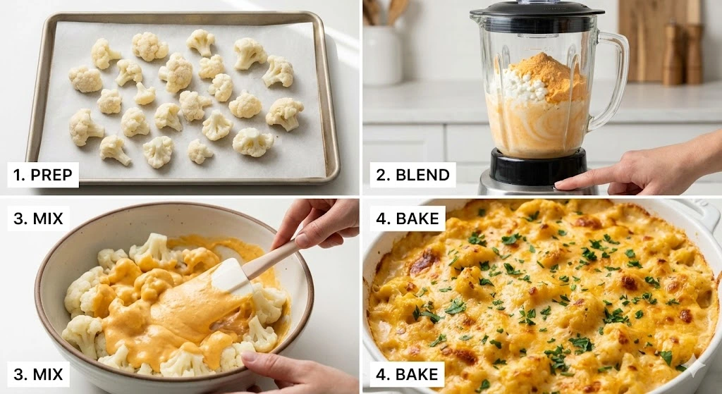 Step by step instructions for making 3-ingredient low carb mac and chees