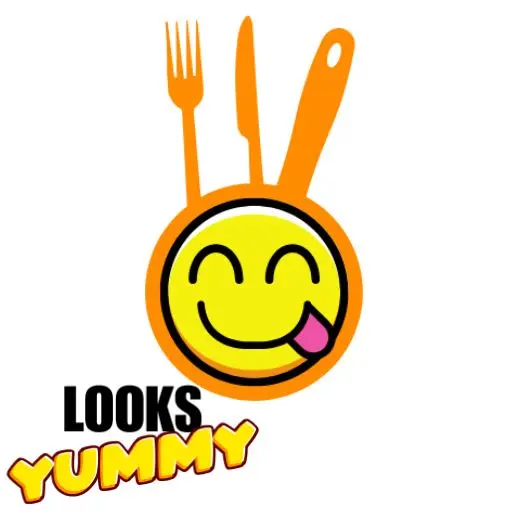 Looksyummy logo - Yellow gourmet smiley face with cutlery for food and recipe blog