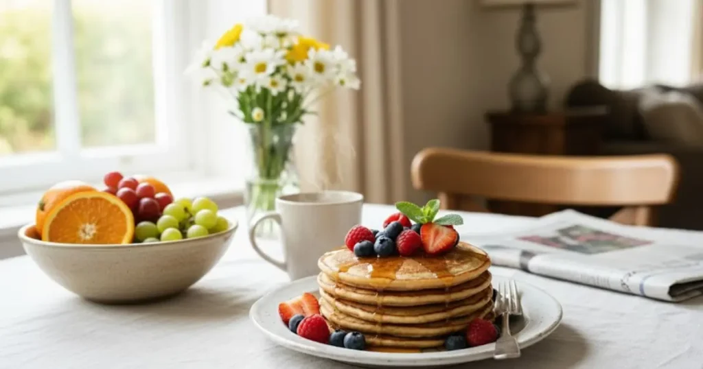 asy healthy 3 ingredient pancakes breakfast scene