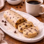 Cookie dough log dessert served with coffee
