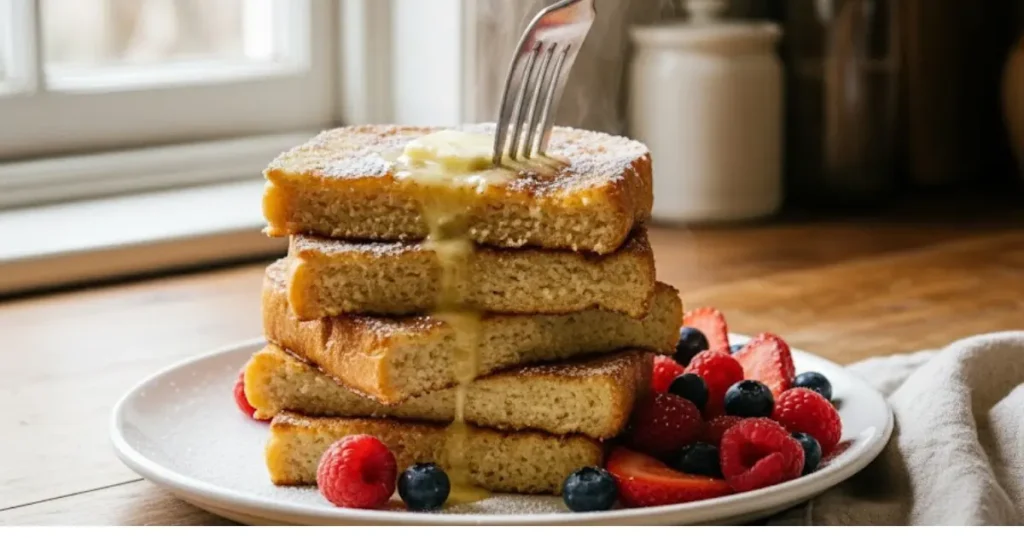 The Ultimate 3 Ingredient White Sandwich Bread (Nut Free): A Revolutionary Recipe That Changes Everything 14 Stack of golden French toast made with 3 ingredient white sandwich bread nut free topped with butter and berries