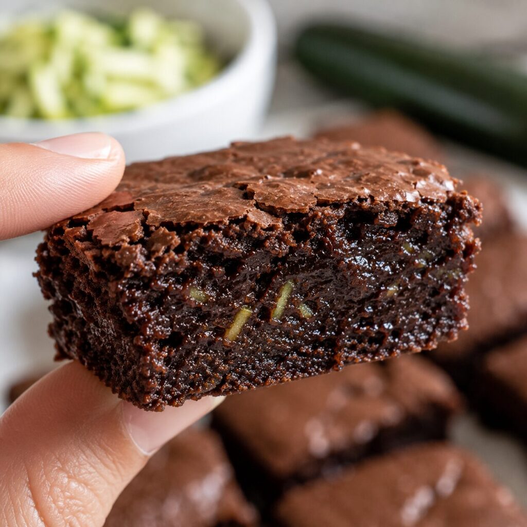 3 Ingredient Zucchini Brownies (Vegan, Paleo & Keto Friendly) 11 Close-up of the moist fudgy interior of a 3 ingredient low carb zucchini brownie.