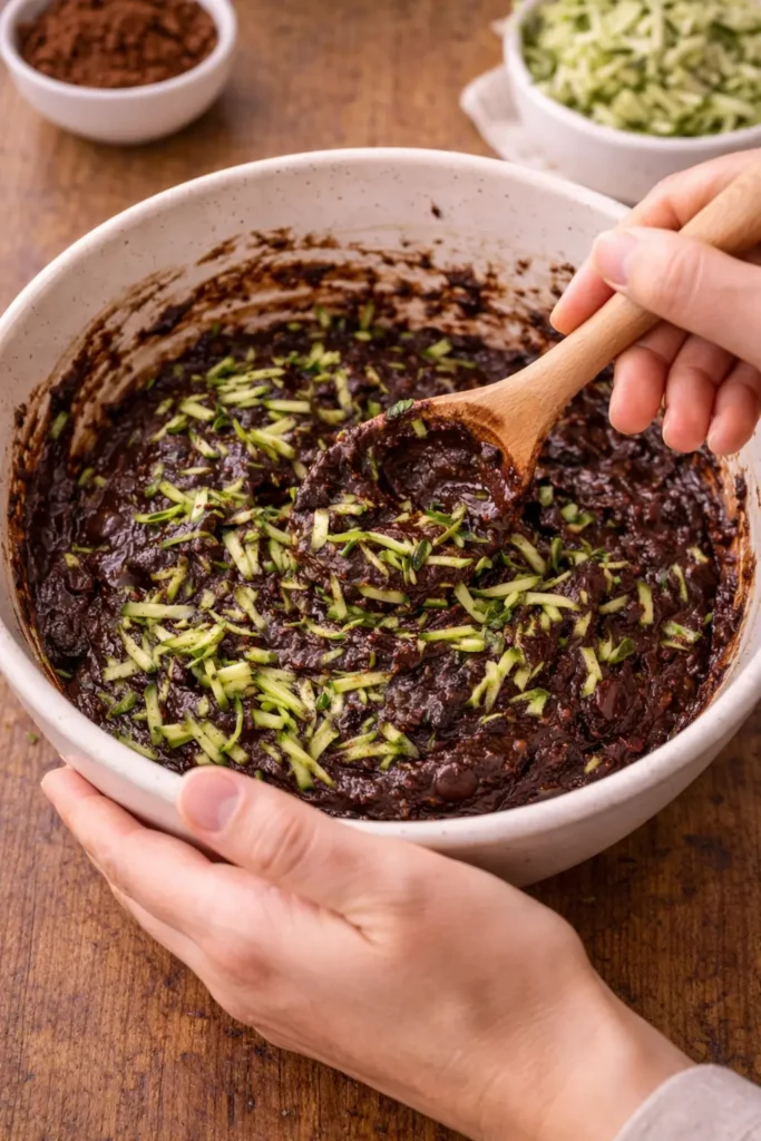 3 Ingredient Zucchini Brownies (Vegan, Paleo & Keto Friendly) 6 Mixing batter for healthy zucchini brownies