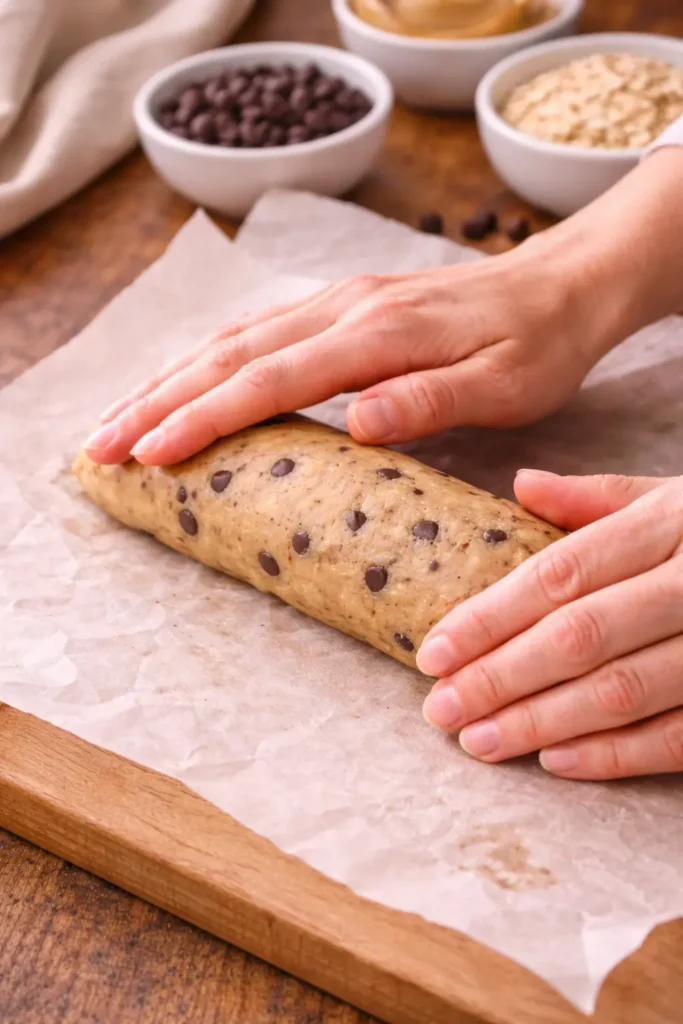 3 Ingredient Cookie Dough Log: The No-Bake Dessert That Saved My Cravings 7 Shaping cookie dough into a log