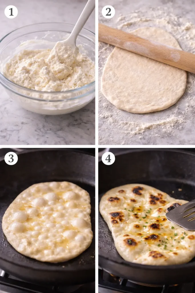 Steps to make 3 ingredient naan bread without yeast