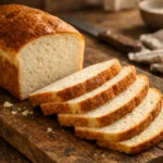 Carnivore Bread with Milk Powder (3 Ingredients): Firm, Sliceable Zero-Carb Loaf 17 Carnivore bread with milk powder sliced into clean structured pieces on wooden board