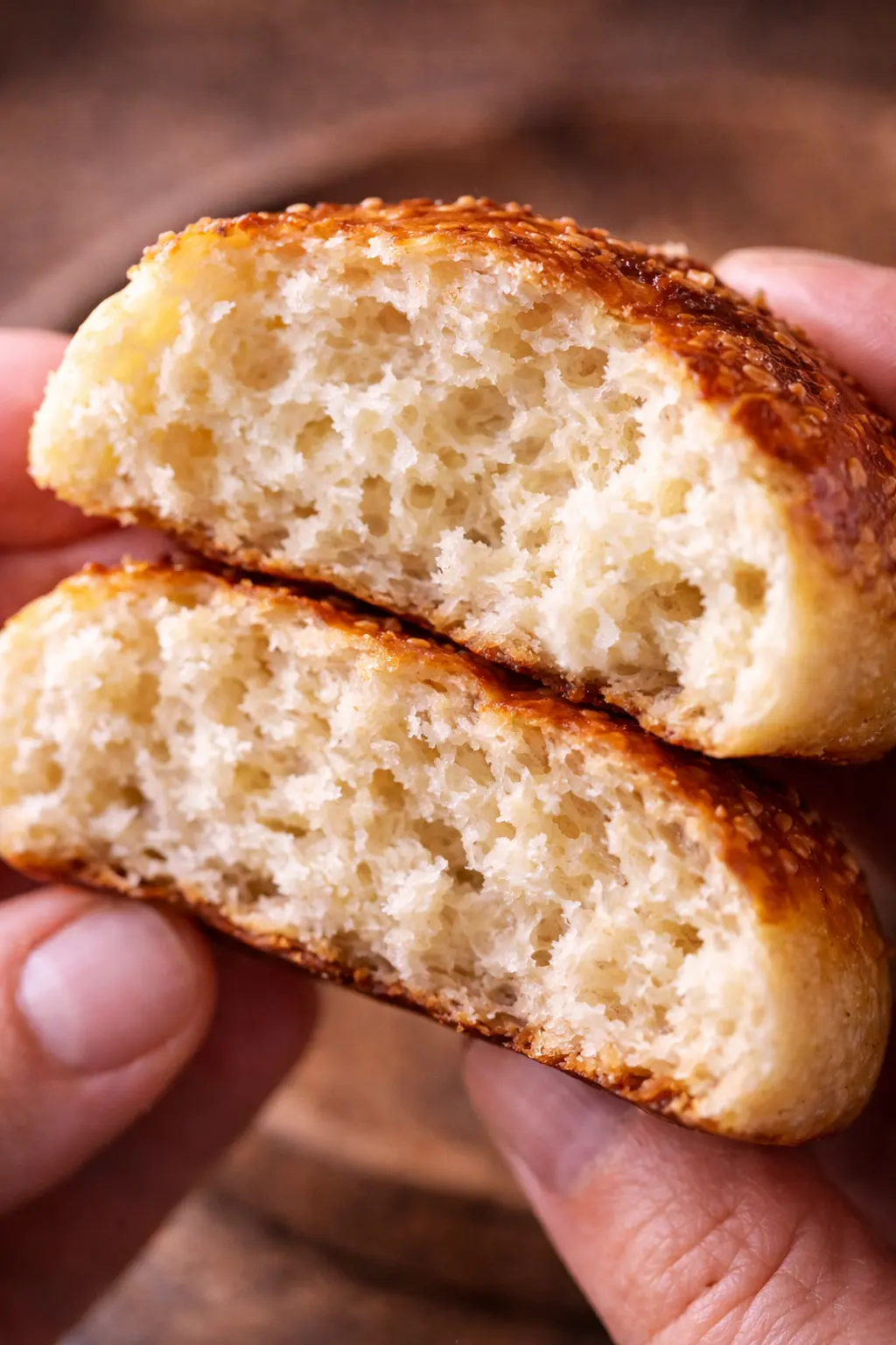 Close-up showing fluffy interior texture of carnivore rolls Caption