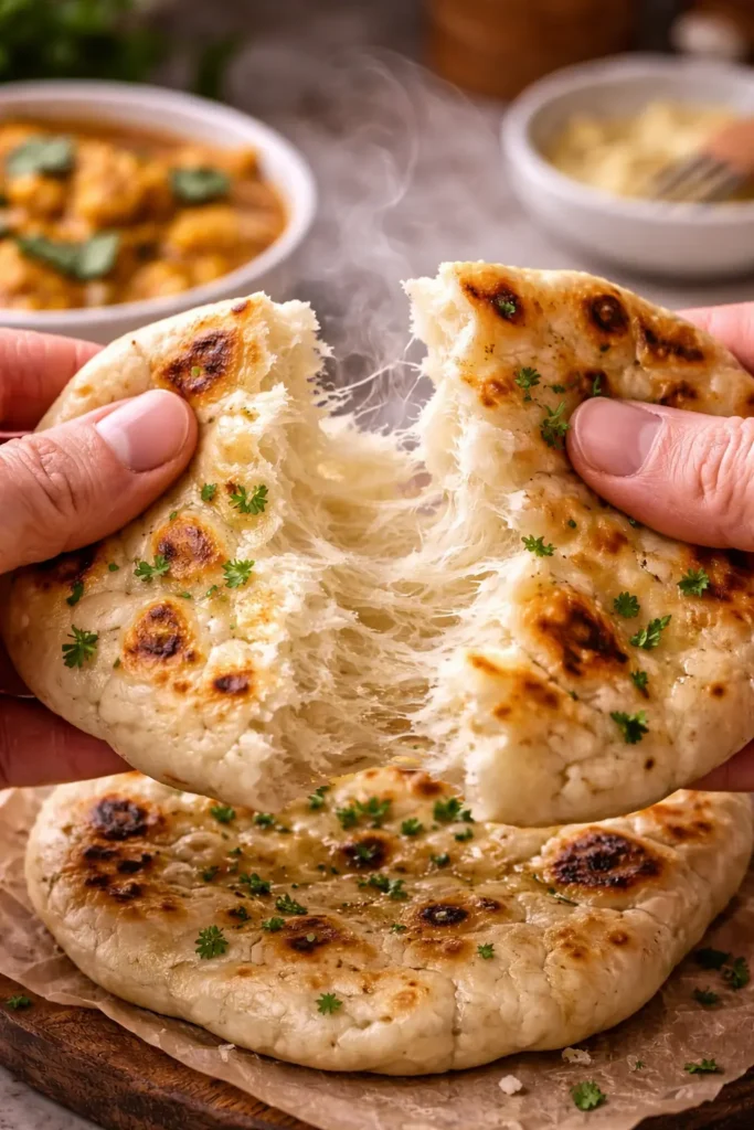 Soft interior of homemade 3 ingredient naan bread