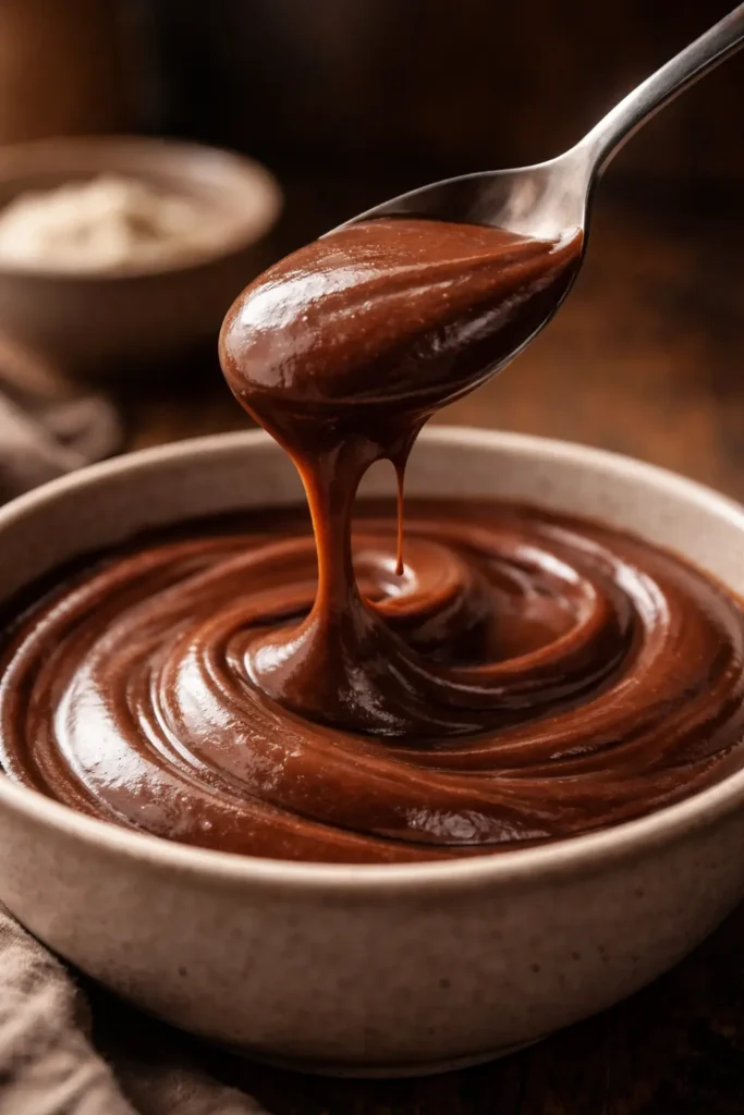 3-Ingredient Carnivore Chocolate Pudding (The 5-Minute Craving Killer) 5 spoon lifting creamy carnivore chocolate pudding