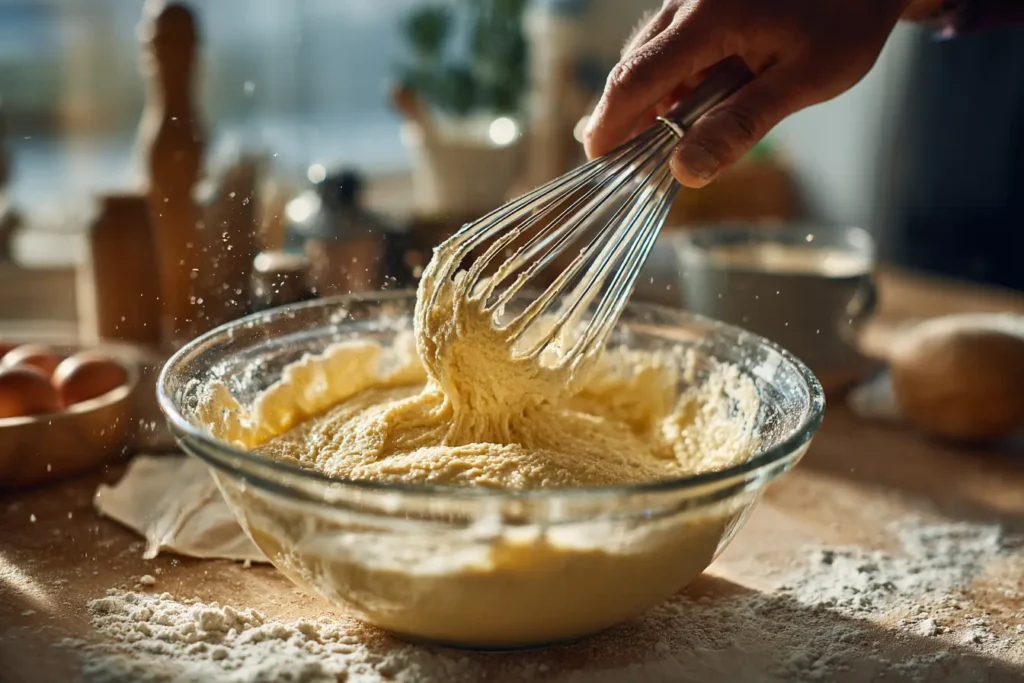 mixing carnivore bread batter in bowl