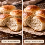flat vs fluffy carnivore buns comparison showing texture difference