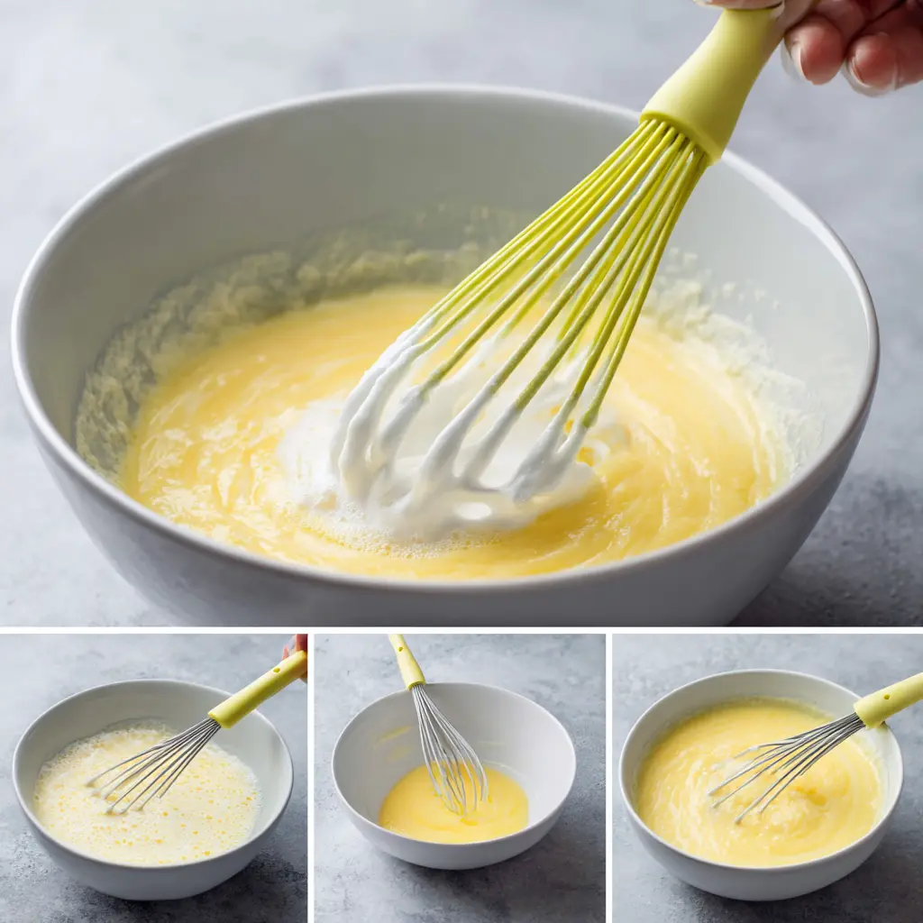 folding egg whites gently into batter to keep air