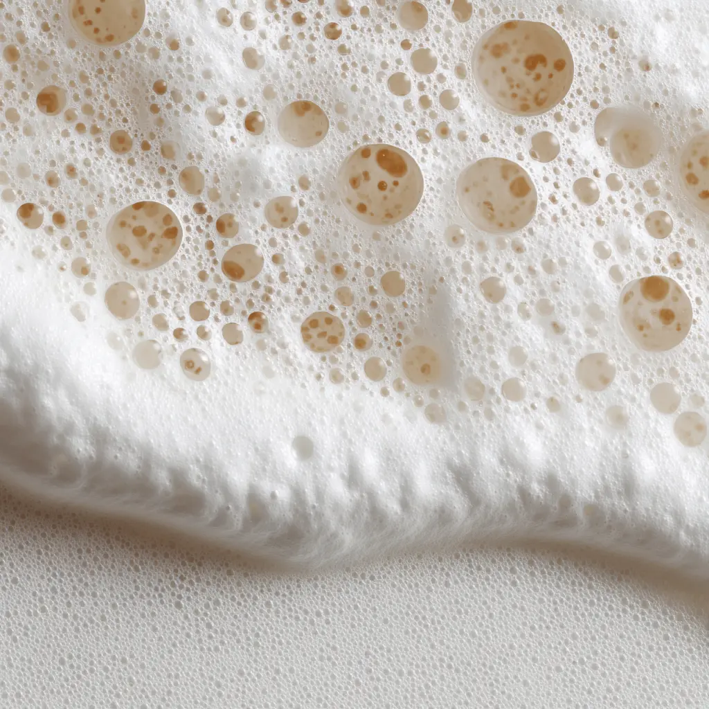 Overwhipped egg white foam with grainy unstable texture