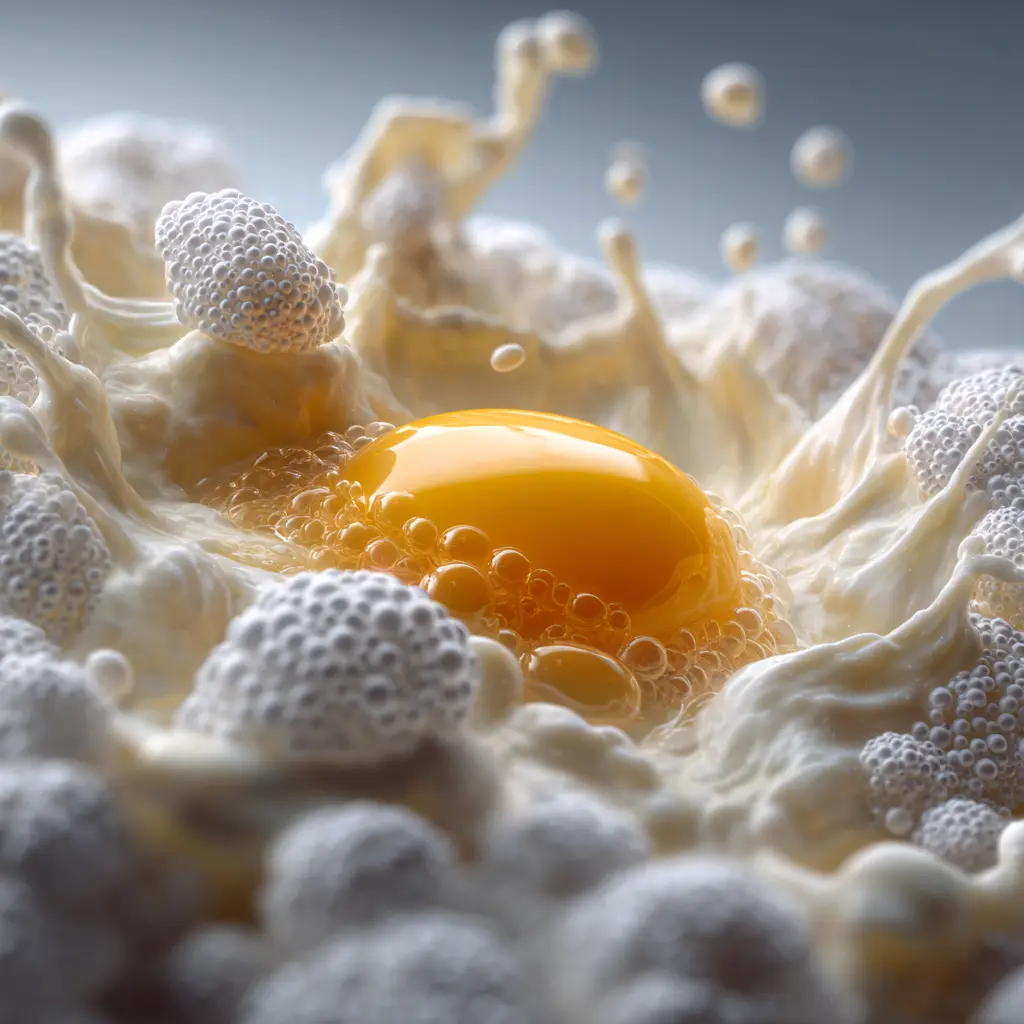 Egg yolk contamination weakening whipped egg white foam
