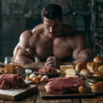 Bodybuilder eating high-protein carnivore meals for muscle growth