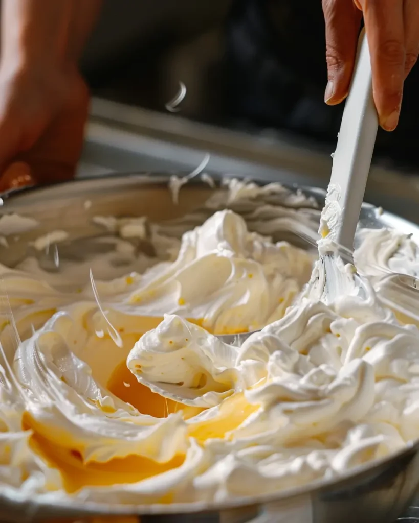 Folding fat into whipped mousse without collapsing foam