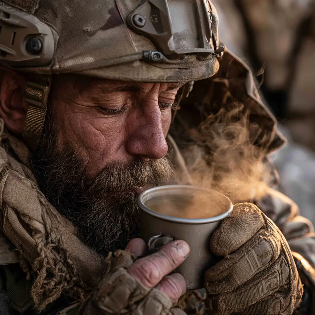 Military operator using bone broth for hydration and recovery