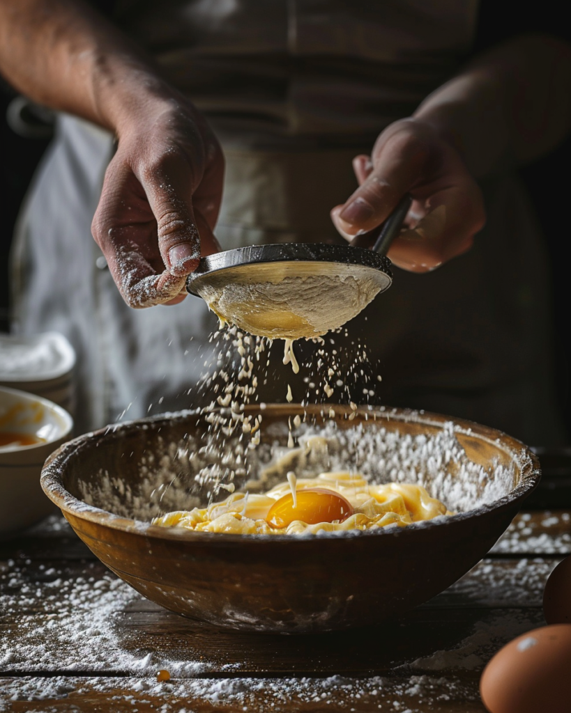 Adding whipped egg whites to lighten batter before folding