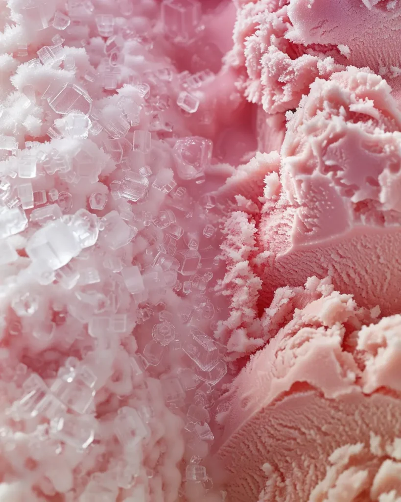 Small ice crystals compared to large ice crystals in carnivore ice cream