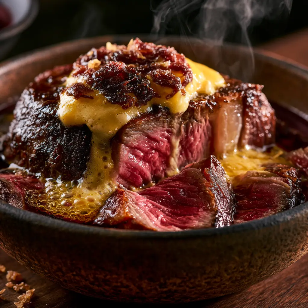 Ribeye steak and beef suet meal for carnivore bulking