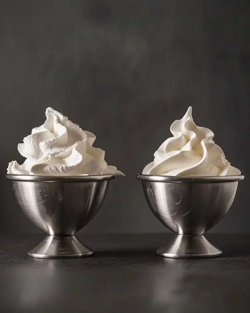 Soft peaks compared to stiff peaks and overwhipped egg white foam