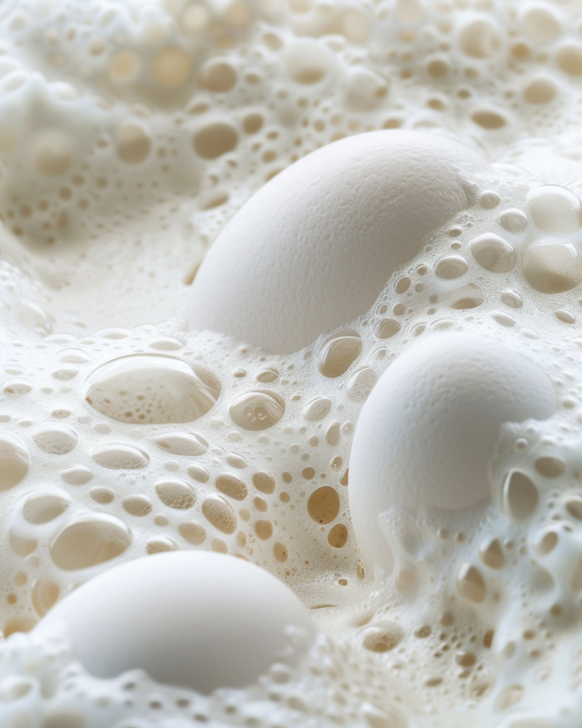 Stable egg white foam compared to collapsed foam structure