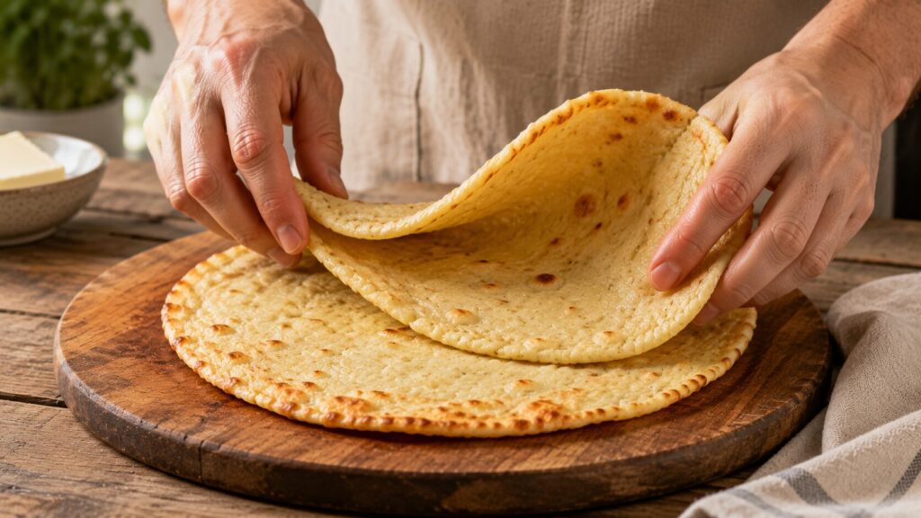Carnivore Flatbread (3-Ingredient, Zero-Carb, Foolproof) 30 Warm carnivore flatbread folding without breaking