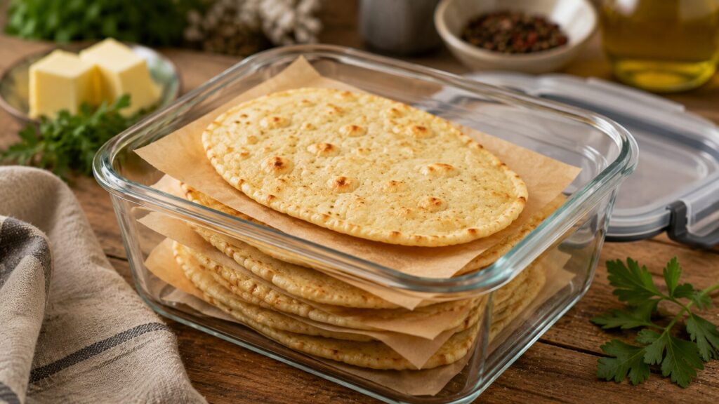 Carnivore Flatbread (3-Ingredient, Zero-Carb, Foolproof) 33 Carnivore flatbread stored in a meal prep container