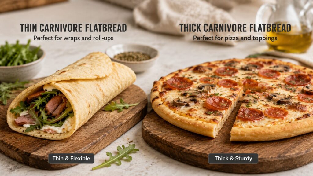 Carnivore Flatbread (3-Ingredient, Zero-Carb, Foolproof) 29 Thin and thick carnivore flatbread comparison