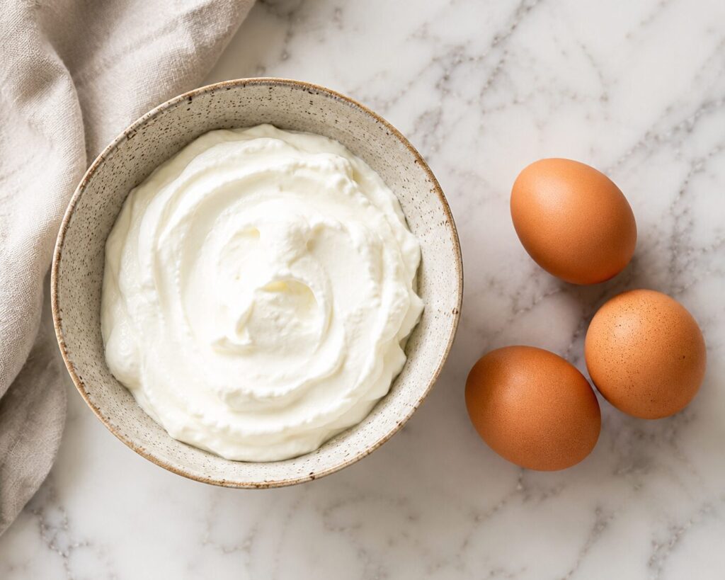 Greek yogurt and eggs for a 2 ingredient cheesecake recipe