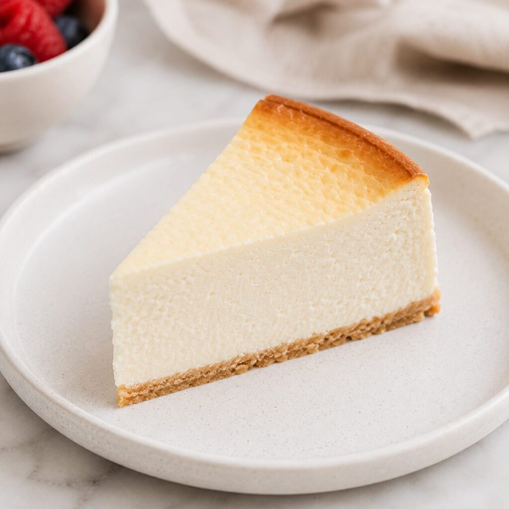 Single slice of creamy Greek yogurt cheesecake