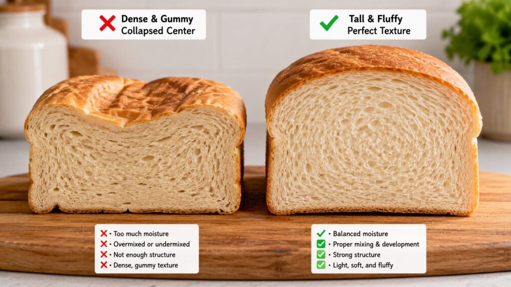 Comparison between properly baked and dense homemade protein bread