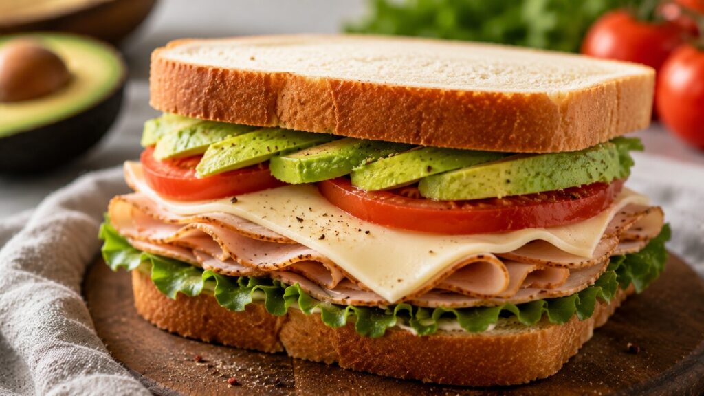 Healthy sandwich made with homemade high protein sandwich bread