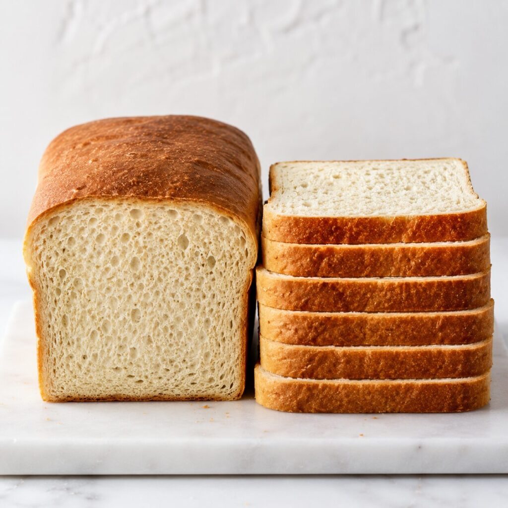 Square image of homemade high protein sandwich bread for recipe card