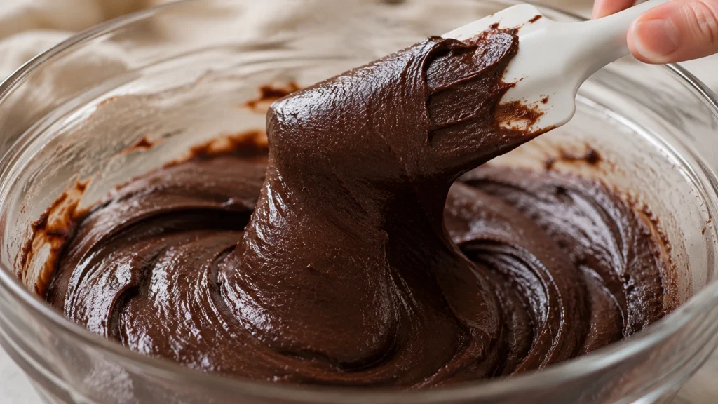 thick glossy carnivore brownie batter being folded gently