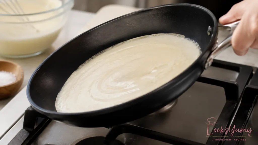 swirling thin carnivore crepe batter evenly across a skillet