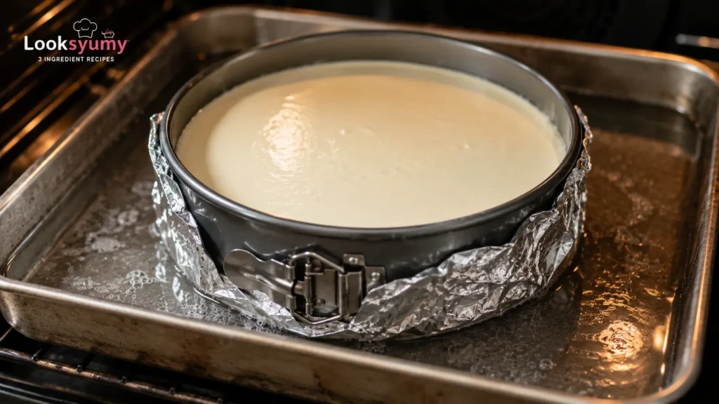 water bath setup for carnivore cheesecake baking