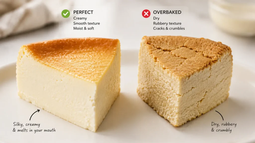 2 Ingredient Protein Cheesecake: Creamy, High-Protein, and Actually Sliceable 11 comparison of creamy protein cheesecake and overbaked rubbery cheesecake