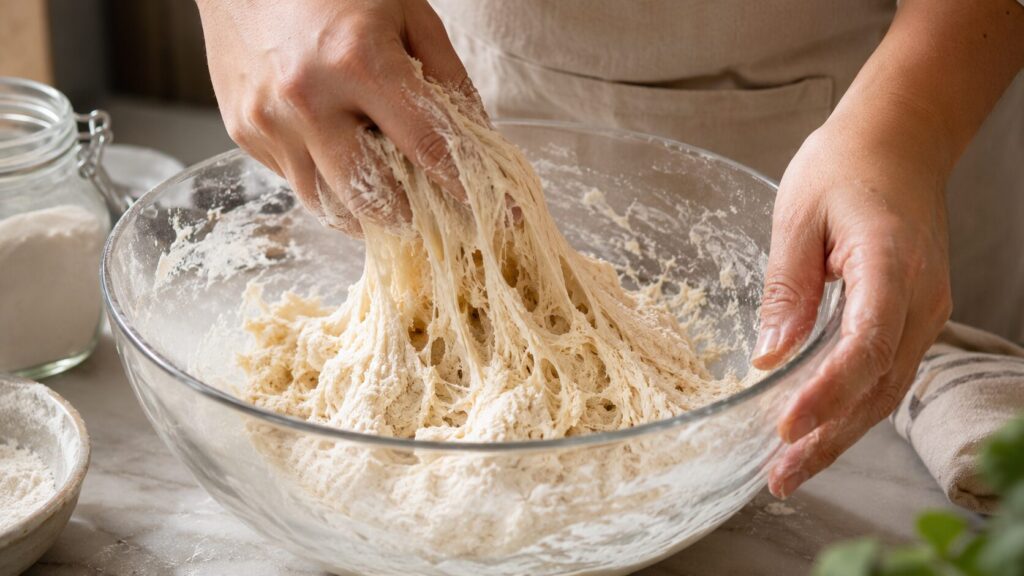 Mixing dough for homemade high protein sandwich bread