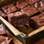 Freshly baked 3 ingredient low carb brownies with a fudgy center