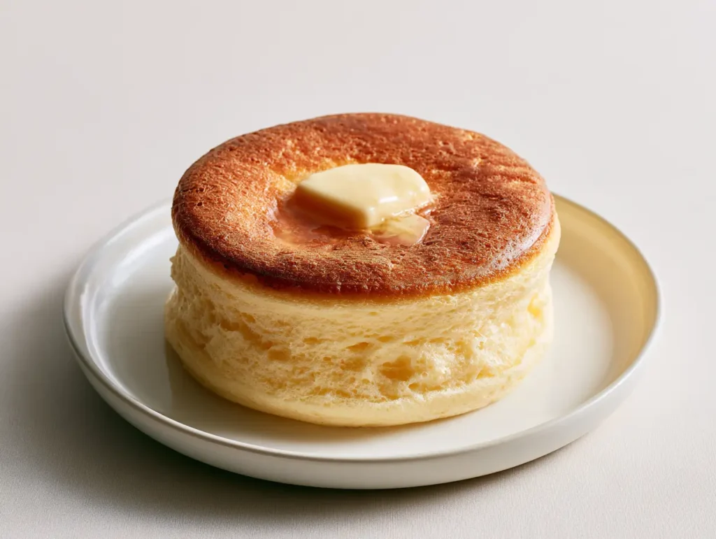 Finished fluffy carnivore soufflé pancake topped with butter