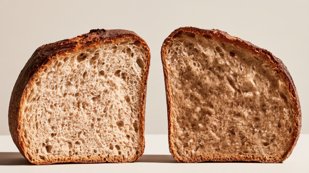 Comparison of carnivore bread with hard crust and properly set versus wet center