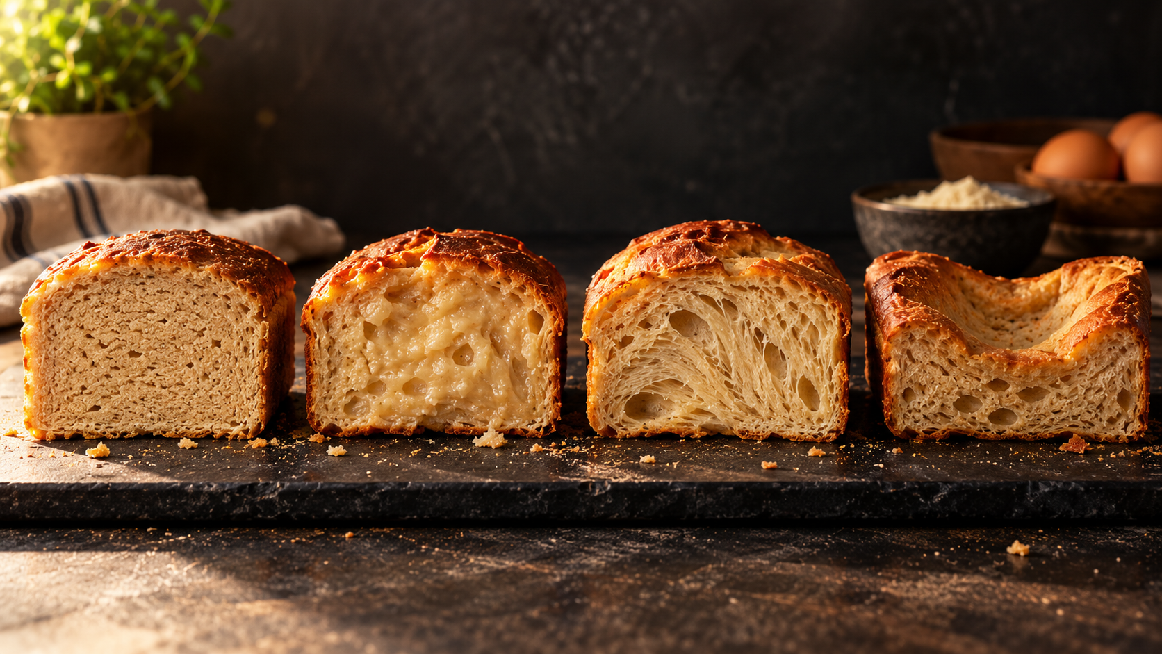 The Carnivore Baking Guide: Fix Dense & Gummy Bread 2 Carnivore bread cut open beside a baking guide, illustrating a loaf that looks baked outside but has a dense interior